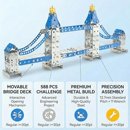 Ferthor Fun Metal Model Tower Bridge Kits for Boys 8-12, 588PCS London Tower Bridge DIY STEM Building Toys for Kids to Build,Construction Sets London Bridge Britain Architecture Kit Famous Landmark
