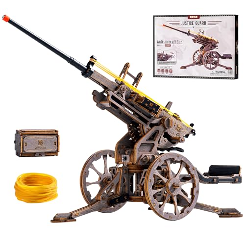 ROKR Anti-Aircraft Gun 3D Wood Puzzle for Adults - Mechanical Rubber Band Shooting Model Kit, DIY Building Set for Teens and Hobbyists, Desktop Decor