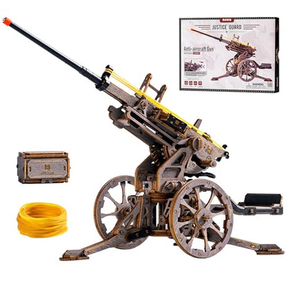 ROKR Anti-Aircraft Gun 3D Wood Puzzle for Adults - Mechanical Rubber Band Shooting Model Kit, DIY Building Set for Teens and Hobbyists, Desktop Decor