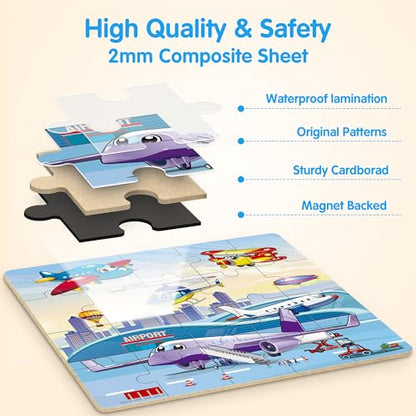 SYNARRY Air Land Sea Vehicles Magnetic Puzzle for Kids Ages 3-5 - style: Transport