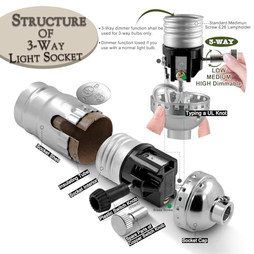 Lamp Making Kit,Make a Lamp or Repair Kit,3-Way Lamp Socket with Matching Cord Lamp Harp Set,Lamp Wiring Kit for Table Floor Lamp,Essential Hardware for DIY Lamp Design or Repair (Silver, 1) - style: Silver