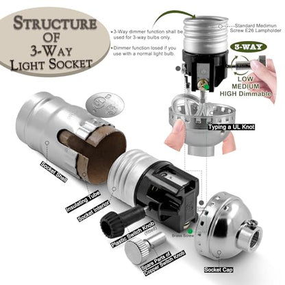 Lamp Making Kit,Make a Lamp or Repair Kit,3-Way Lamp Socket with Matching Cord Lamp Harp Set,Lamp Wiring Kit for Table Floor Lamp,Essential Hardware for DIY Lamp Design or Repair (Silver, 1) - style: Silver