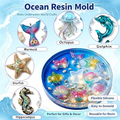 8Pcs Ocean Epoxy Resin Silicone Molds for Casting Keychain Pendant - color: Ocean Animal Resin Mold