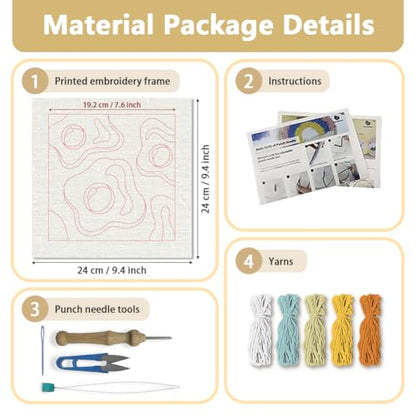 DOODLREAM Fried Egg DIY Punch Needle Embroidery Kit for Adult Beginner, 9.4" Playful Food Punch Stitching Craft Set for Starter with Frame, Fabric Pattern, Threader, Yarn, Punch Needle - color: Fried Egg