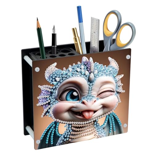DIY 5D Diamond Painting Holder, Fantasy Dragon Acrylic Pen & Makeup Organizer, Diamond Art Desk Pencil Cup and Storage for Adults, Home Office Art Supplies - color: Dragon