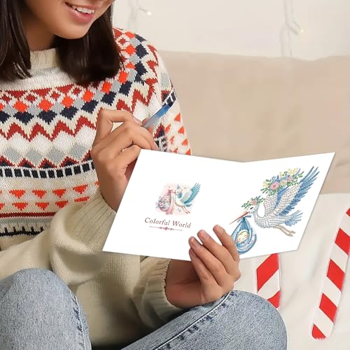 DDGYP 6 PCS Diamond Art Painting Greeting Cards with Envelopes,5.9x11.81In - color: whitege