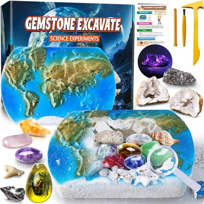 UNGLINGA Gemstones Excavate Gem Rock Dig Kit for Kids Boys Girls Gift Idea