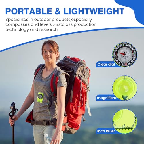Outdoor Compass with Adjustable Declination, Magnifier, Ruler, Scale, Multifunctional Kids Waterproof Compass for Map Reading, Hiking, Camping, Navigation and Survival. - color: 1 PACK Green