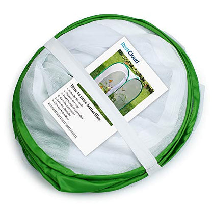 RESTCLOUD 36" Large Monarch Butterfly Habitat, Giant Collapsible Insect Mesh Cage Terrarium Pop-up 24 x 24 x 36 Inches - color: White with Green