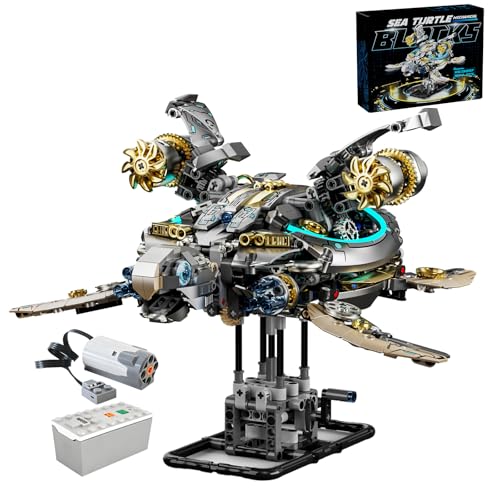 Mechanical Turtle Building Block with Hand Crank & Motor Dual Drive Gear Motion Steampunk＆Educational Construction Set for Adults Teens and Model Enthusiasts - color: Turtle With Motor