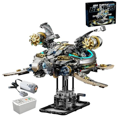 Mechanical Turtle Building Block with Hand Crank & Motor Dual Drive Gear Motion Steampunk＆Educational Construction Set for Adults Teens and Model Enthusiasts - color: Turtle With Motor