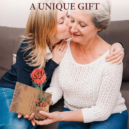 ROBOTIME Red Rose 3D Wooden Flower Puzzle, DIY Craft Kit for Adults, Everlasting Artificial Floral Bouquet, Creative Gift - color: Red Rose