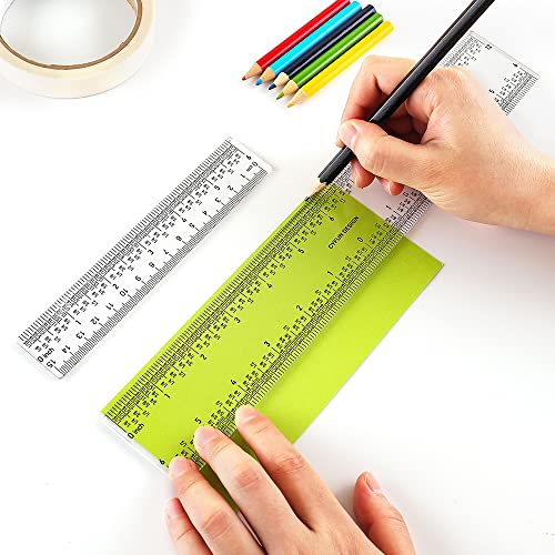 2 Pieces 6"/12" Clear Acrylic Ruler Zero-Centering Ruler with Inches & Metric Measuring Tool 12" and 6" Inch Straight Edge Rulers for Paper Cutting Craft Supplies School Supplies for Students,Office - color: 2PCS Straight Ruler