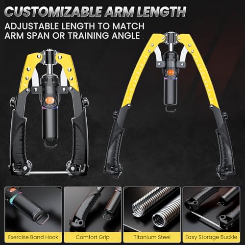 Twister Arm Trainer, 3 in 1 Hydraulic Power Chest Workout Equipment with Ab Roller Wheels and Hooks, Adjustable 22-440lbs Arm Trainer for Men Women, Home Gym Equipment for Full Body Strength Training - color: yellow