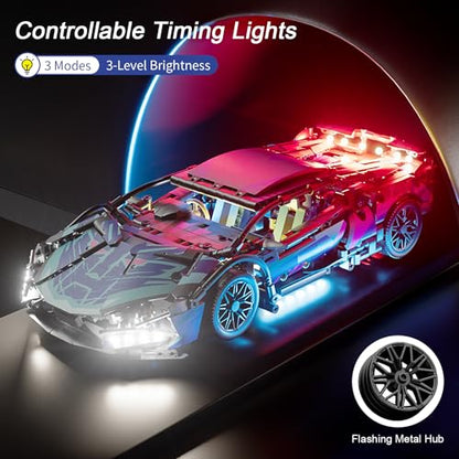 1:14 Race Car Building Sets with LED Light for Adults Men Boys 8+ - style: Static Car with LED