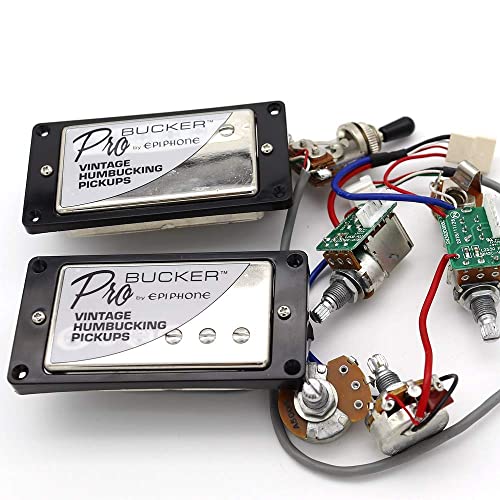 1 Set ProBucker Alnico Bridge&Neck Pickups with Pro Wiring Harness Pots&3 Way Switches Universal for Electric Guitar (Chrome (Black Ring)) - color: Chrome (Black ring)