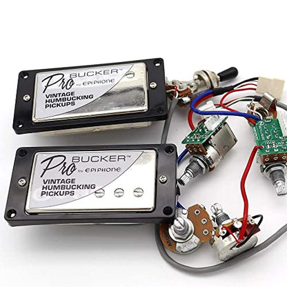 1 Set ProBucker Alnico Bridge&Neck Pickups with Pro Wiring Harness Pots&3 Way Switches Universal for Electric Guitar (Chrome (Black Ring)) - color: Chrome (Black ring)