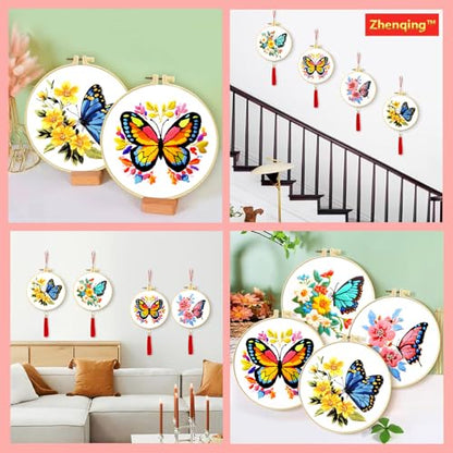 Zhenqing 4 Pack Butterfly Stamped Cross Stitch Kit for Beginners - color: 4 Pack Butterfly