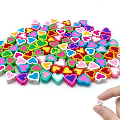 100 pcs Heart Polymer Clay Beads, VEINARDYL Colorful Mixed Heart Charm Beads for DIY Crafts Earring Necklace Bracelets Making - color: Heart
