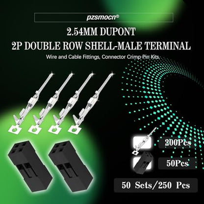 50 Sets / 250 Pieces for Dupont 2.54mm 2Pin Black Male Connector - size: 2-Pin Male, style: Black-Double Row