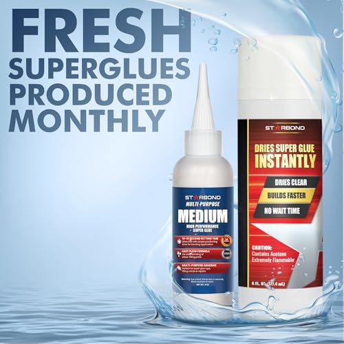 Starbond Medium CA Glue with Activator Bundle (4 oz. + 6 oz.) – Premium Cyanoacrylate Super Glue with Accelerator Kit – for Quick Repair, Woodworking, Woodturning, Crafts, Models & 3D Printing - size: 4 ounce + 6 ounce