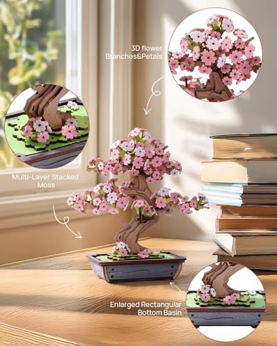Rowood 3D Puzzles for Adults,Mother's Day DIY Wooden Flower Cherry Blossom Sakura Bonsai Tree Botanical Collection Building Set Craft Kits for Adults,Gift on Christmas Birthday - style: Sakura Bonsai