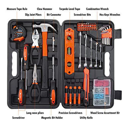 CARTMAN 152-Piece Household Tool Set, Orange Hand Kit With Storage Case Box - color: Orange