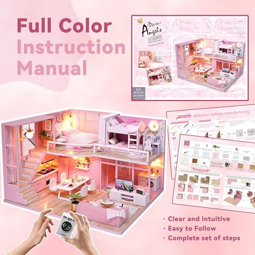 Flever Dollhouse Miniature DIY House Kit Creative Room with Loft Apartment Scene for Romantic Artwork Gift (Dream Angel) - color: Dream Angels