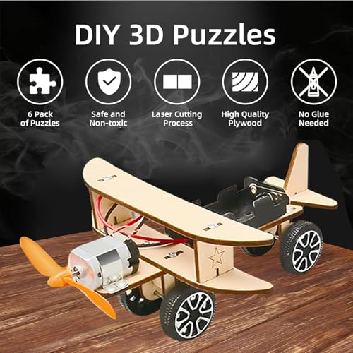 STEM Toys for Kids Ages 8-13, 6-in-1 Wooden Building Kit, 1-Pack