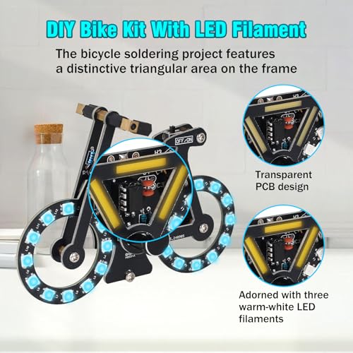 LED Bike Soldering Practice Kit, ICSTATION Knob Control Bicycle Soldering Project With 5 Lighting Modes DIY Bike Kit With LED Filament Brightness Adjustable for Adults College Solder Education