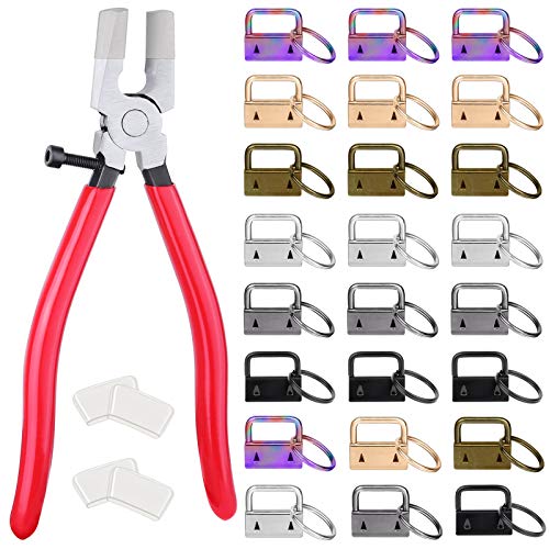 shynek Key Fob Hardware, 50PCS 1 Inch Lanyard Keychain Hardware with Key Fob Pliers Tool for Keychain and Wristlet Clamp Hardware Supplies - color: Multicolor