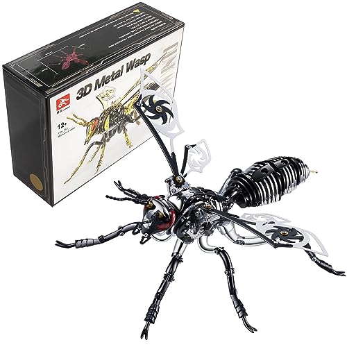 3D Metal Wasp Puzzles for Adults, Black Model Kits Mechanical Building Blocks, Difficult DIY for Assembly Gifts for Men - style: 3D Metal Wasp-Silver Black