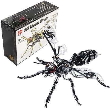 3D Metal Wasp Puzzles for Adults, Black Model Kits Mechanical Building Blocks, Difficult DIY for Assembly Gifts for Men - style: 3D Metal Wasp-Silver Black