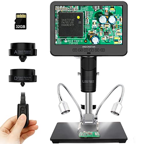 Andonstar AD246-M Digital Microscope for Adults, 3 Lens Soldering Microscope, 1080P FHD Video Record, 7 Inch LCD 500x, Coin Full View, Biological Kit with 32G Card, Prepared Slides