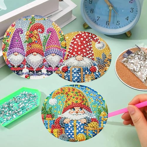 8 Pcs Diamond Art Coaster Kit for Adult with Holder, Diamond Coasters 4x4in - color: Gnomes Coasters, size: 8 Pcs 4x4in