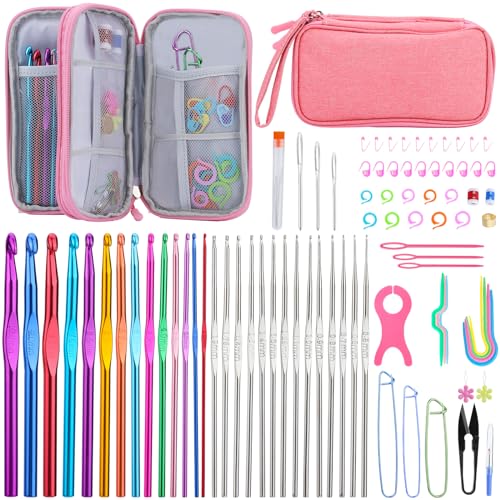 Crochet Hook Set 90 Pcs Crochet Needles Kit Ergonomic Soft Grip Handles - color: Multicolor, size: 90 Pcs