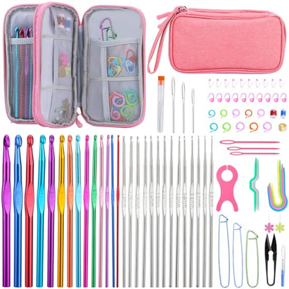 Crochet Hook Set 90 Pcs Crochet Needles Kit Ergonomic Soft Grip Handles - color: Multicolor, size: 90 Pcs