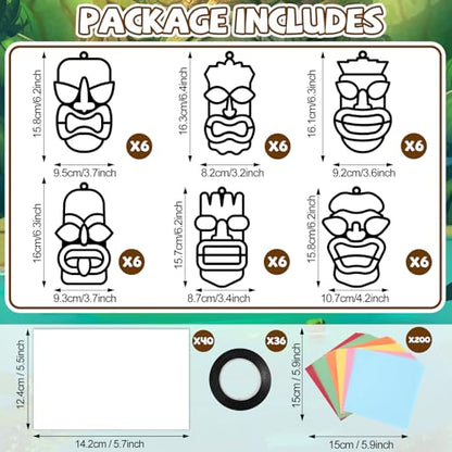 Qyeahkj 36 Set Tiki Theme Suncatchers Craft Tropical Hawaii Suncatchers Craft Kit Summer Luau Window Tissue Paper kit Window Hanging Decoration for Home Art Project Party Favor Gift - style: Tiki