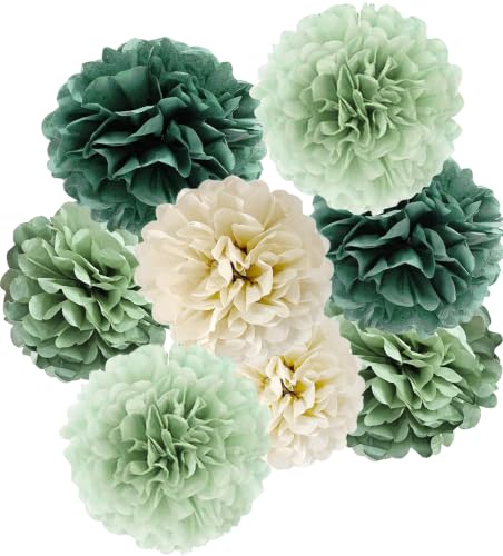 Sage Green Tissue Paper Flower Pom Poms Kit 12pieces for Wedding Bridal Shower Engagement Bachelorette Birthday Party Decorations (Boho Sage Green) - color: Boho Sage Green
