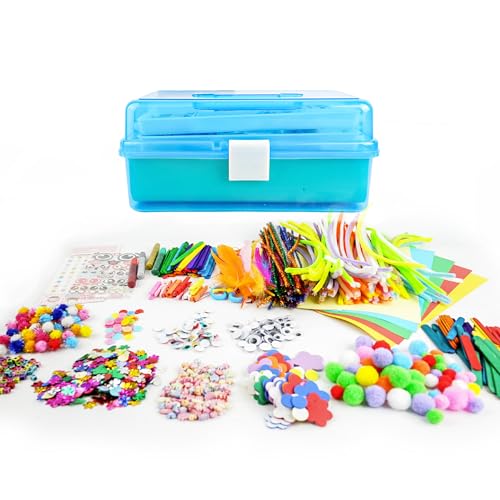 SMILESSKIDDO Kids Arts and Crafts, 1000+ PCS Craft Kits with Storage Box - color: blue