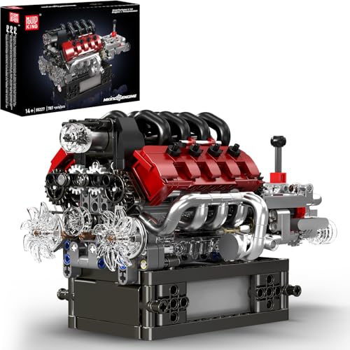 Mould King 10227 V8 Engine Model Kit, 787+Pcs Mini V8 Engine Kits that Runs, Build Your Own Car Model Engine with Gearshift & Motor, Building Blocks for Adults, DIY Construction Engineering Toy - style: 10227 V8 Engine