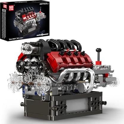 Mould King 10227 V8 Engine Model Kit, 787+Pcs Mini V8 Engine Kits that Runs, Build Your Own Car Model Engine with Gearshift & Motor, Building Blocks for Adults, DIY Construction Engineering Toy - style: 10227 V8 Engine