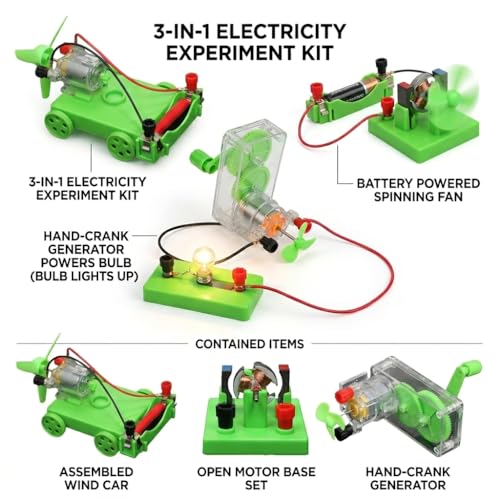 Physics Science Lab Learning Circuit kit, Electricity Experiment Set,DIY DC Electrical Motor Model Wind Powered Carts Building Circuits for Kids Junior Senior High School Students (1 Set)