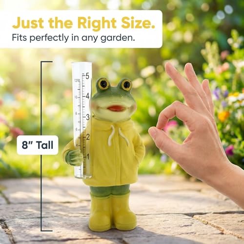 The Bridge Collection Cute Resin Frog in Rain Coat Rain Gauge