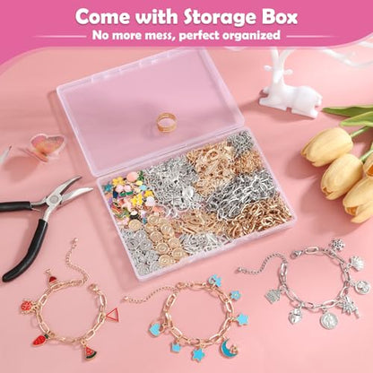 Charm Bracelet Making Kit for Adults & Teens, 477Pcs DIY Charm Bracelet Set with Gold & Silver Charms, Paperclip Chain Bracelets, Alphabet Charms, Complete Jewelry Making Supplies for Crafting
