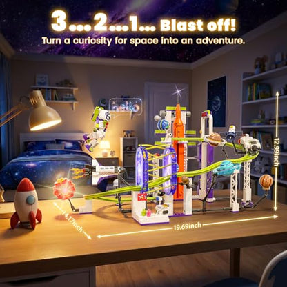 Space Roller Coaster Building Set with Light Up Solar System Gifts for Kids