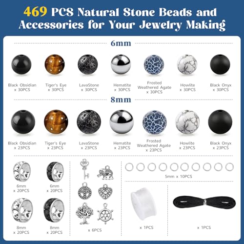 Zefy 467 Pcs 6/8mm Natural Stone Beads (14 Colors)