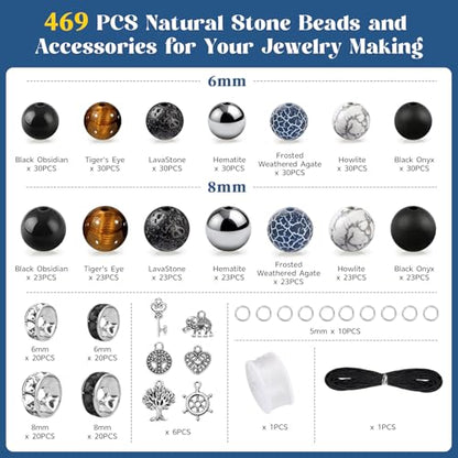 Zefy 467 Pcs 6/8mm Natural Stone Beads (14 Colors)