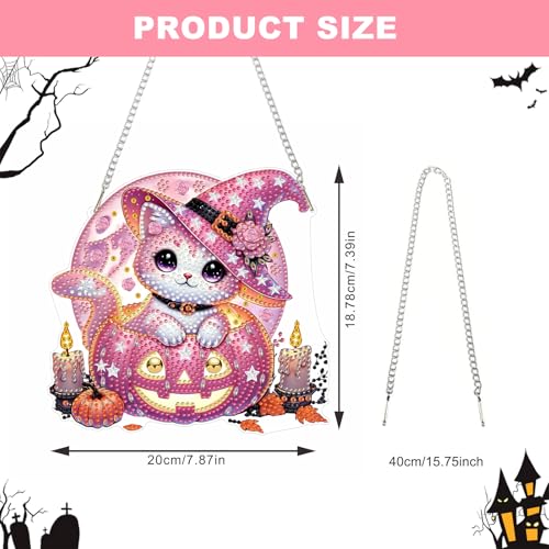 NAIMOER Halloween Diamond Art Hanging Kits for Adults, Cat 5D Special Shaped Rhinestone, DIY Acrylic Diamond Art Painting Window Pendants Home Garden Wall Hanging Ornament Kits, Double Sided - color: Halloween Cat