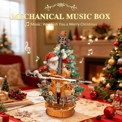 3D Wooden Puzzle Music Box for Adults-Christmas Cello Puzzle - color: Christmas Cello Puzzle